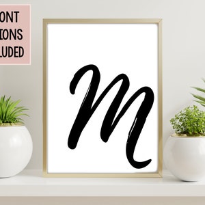 Letter M Print, Initial Letter M Wall Art, Printable Wall Art, Monogram, Instant Download, Digital Art