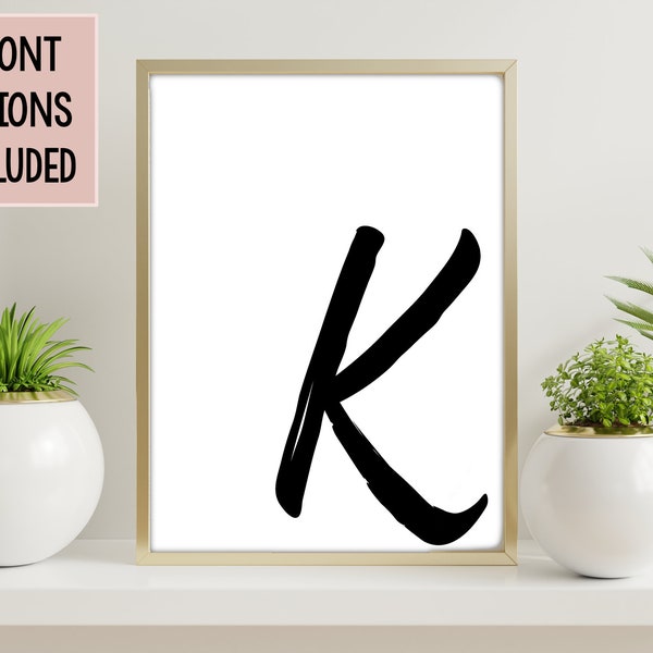 Letter K Print, Initial Letter K Wall Art, Printable Wall Art, Monogram, Instant Download, Digital Art