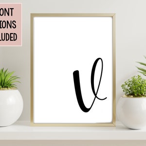 Letter V Print, Initial Letter V Wall Art, Printable Wall Art, Monogram, Instant Download, Digital Art