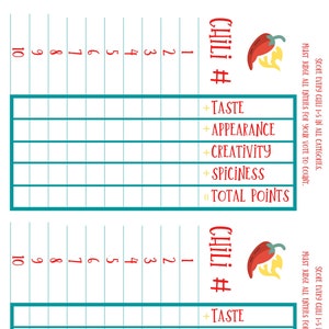 Chili Cook Off Scorecards | Editable Template | Family Activity | Chili Cook off Printable