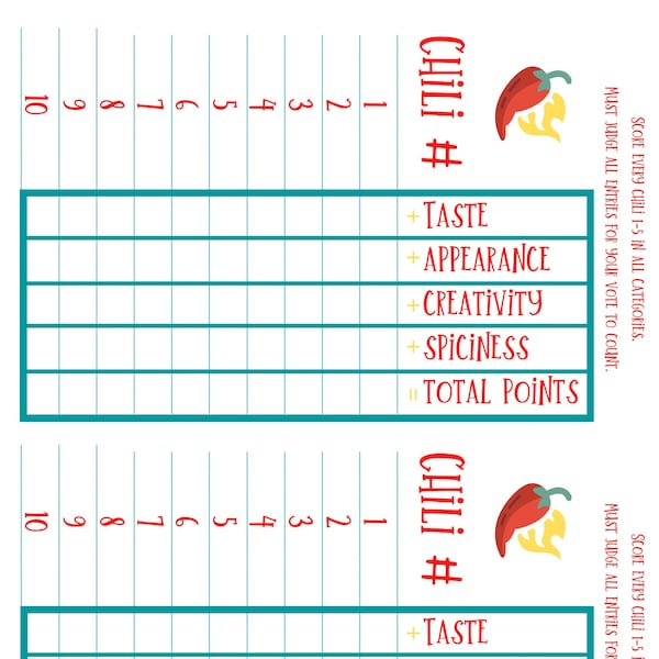 Chili Cook Off Scorecards | Editable Template | Family Activity | Chili Cook off Printable