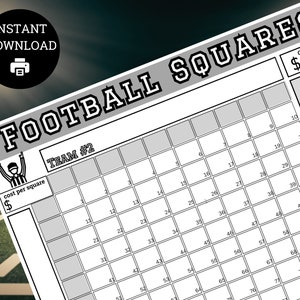Printable Football Squares, Super Bowl Squares, football game, football square template, football digital download, football office pool