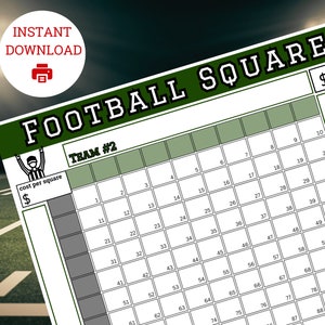 Printable Football Squares, Super Bowl Squares, football game, football square template, football digital download, football office pool