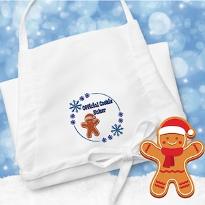 Tablier de cuisson de Noël, tablier de biscuits en pain d’épice, tablier de cuisson, cuisson de Noël, tablier brodé, tablier de chef, tablier de vacances