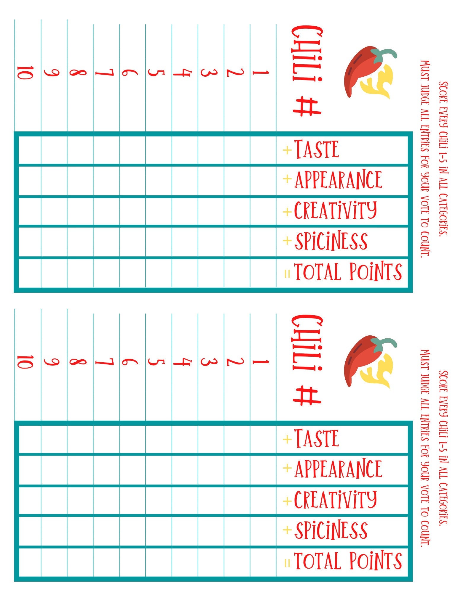 Chili Cook Off Score Cards Editable Template Family Etsy Chili Cook Off Score Cards Editable Template Family Etsy