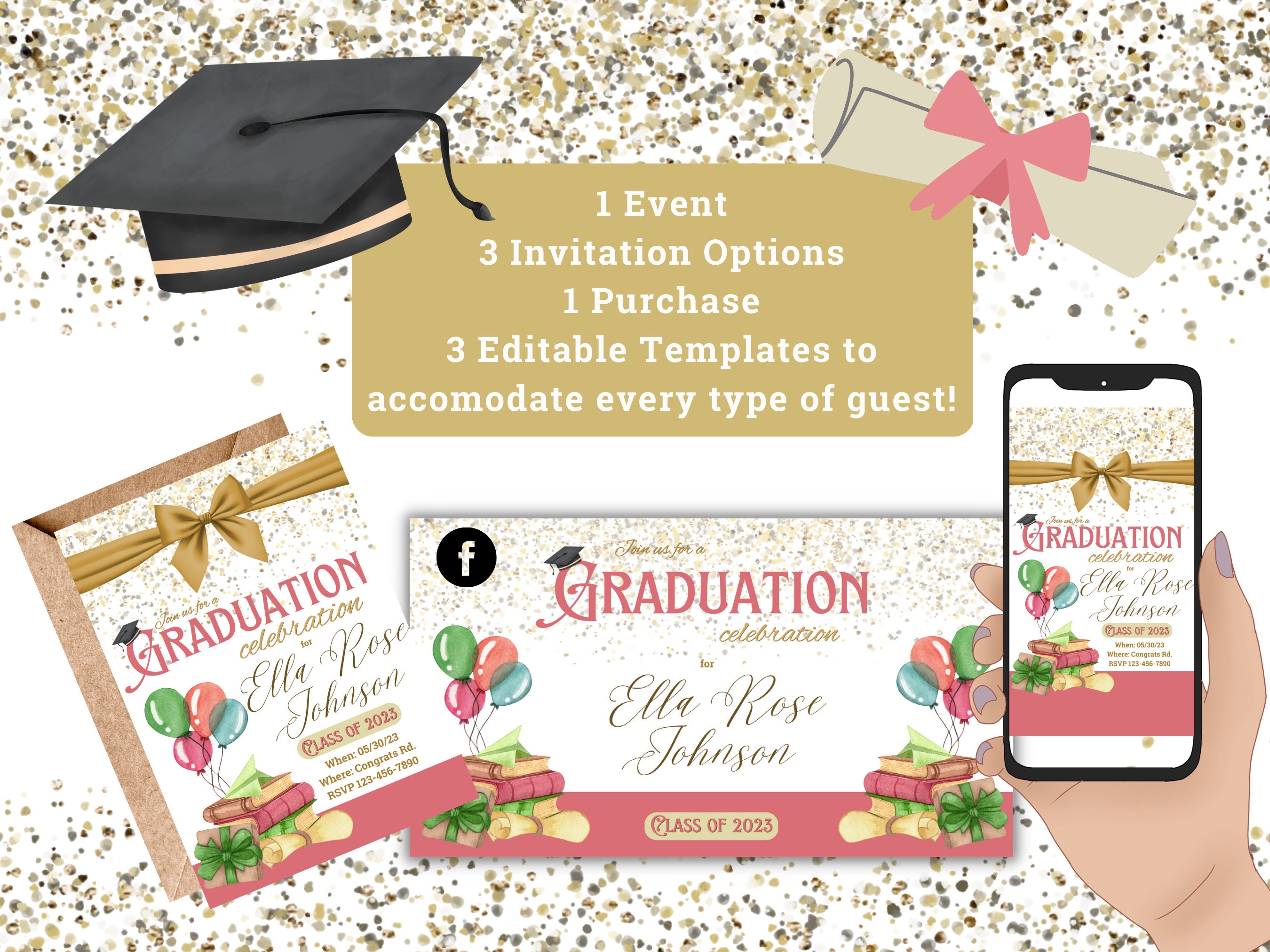 Plantilla de invitación de graduación para niñas - Etsy México