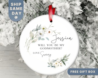 Godmother Christmas Ornament, Custom Godmother Announcement Ornament, Personalized Godmother Christmas Gift, Baptism Gift, (OR-47 Godmother)