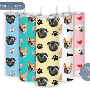 Personalized Dog Paw Photo Tumbler with Straw, Custom Dog Tumbler, Dog Lover Tumbler, Gifts for Dog Mom, Dog Photo Travel Mug (TM-156)