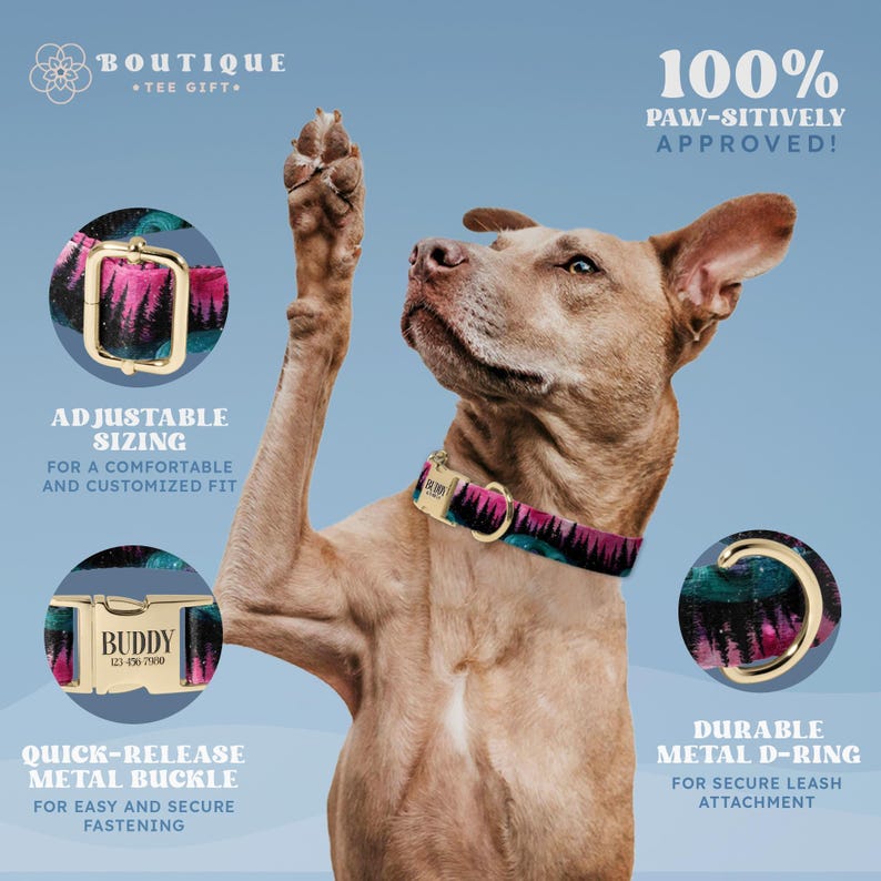Adventurous Dog Collars, Custom Dog Collars for Boy Dogs, Adjustable Forest Print Dog Collar (DOG39) image 4