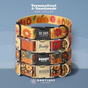 Fall Dog Collar, Autumn Dog Collar For Pets, Thanksgiving Dog Collar, Custom Name Dog Collar, Floral Pumpkin Dog Collar(DOG134)