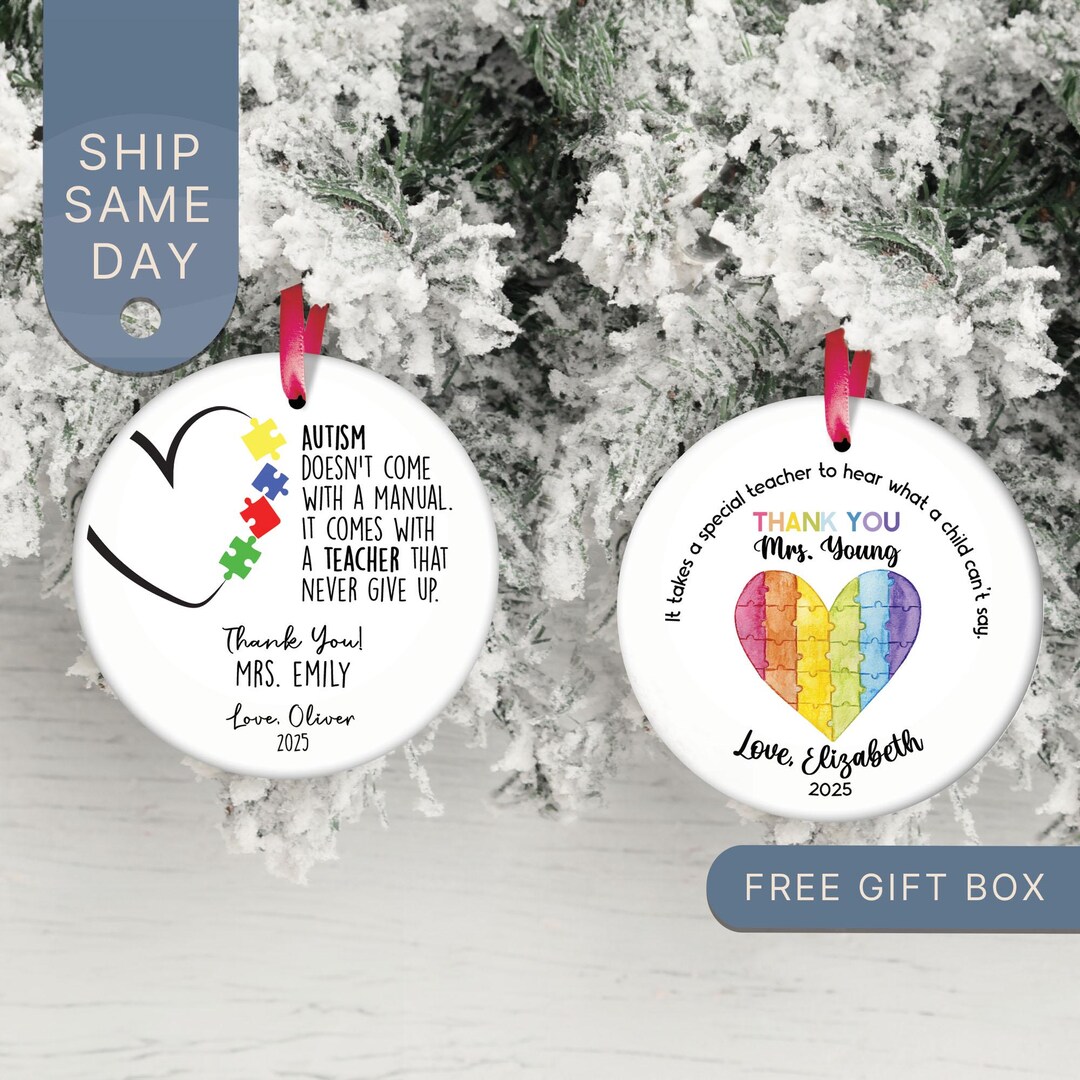 Autism Teacher Christmas Ornament, Personalized Autism Ornament ...