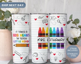 It Takes A Big Heart To Shape Little Minds Tumbler, School Teacher Tumbler, Personalized Teacher Tumbler, Custom Teacher Bottle, (TM-99BIG)