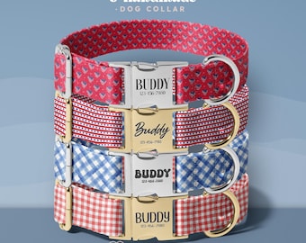 Collar para perro premium con grabado personalizado, inspirado en el 4 de julio, accesorio patriótico para mascotas, ajustable y duradero (DOG82)