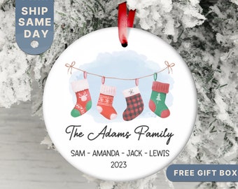 Family Christmas Ornament • Personalized Family Ornament • Family Keepsake • Customizable Family Gift • Stockings Ornament • (OR-33 Socks)