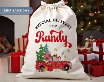Sacco di Babbo Natale personalizzato per regali di Natale, borsa grande per regali per bambini, sacco con coulisse, borsa per le vacanze con nome personalizzato, (SP-10 speciale)