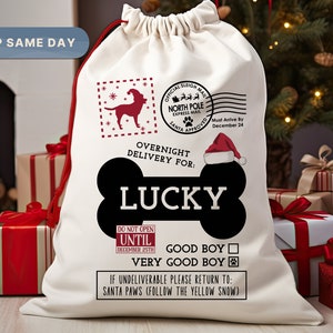 Personalized Dog Name Christmas Santa Sack, Custom Large Santa Sack, Christmas Holiday Gift Bag, (SP-11 Good)