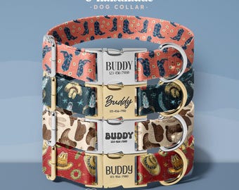 Western Cowboy Dog Collar, Cowboy Boots Collar, Engraved Dog Collar, Collar & Leash Set (DOG44)