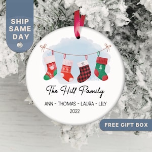 Family Christmas Ornament • Personalized Family Ornament • Family Keepsake • Customizable Family Gift • Stockings Ornament • (OR-33 Socks)