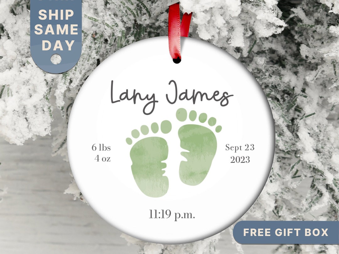 Babys First Christmas Ornament personalized Baby Birth Information