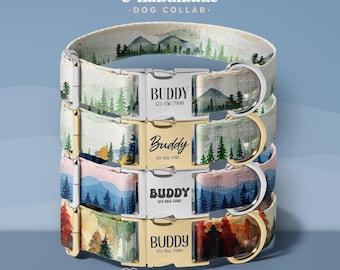 Personalized Boho Forest Dog Collar, Handmade Pet Collars, Custom Dog Collar with Name, Adjustable Dog Collar for Boy or Girl Dogs (DOG49)
