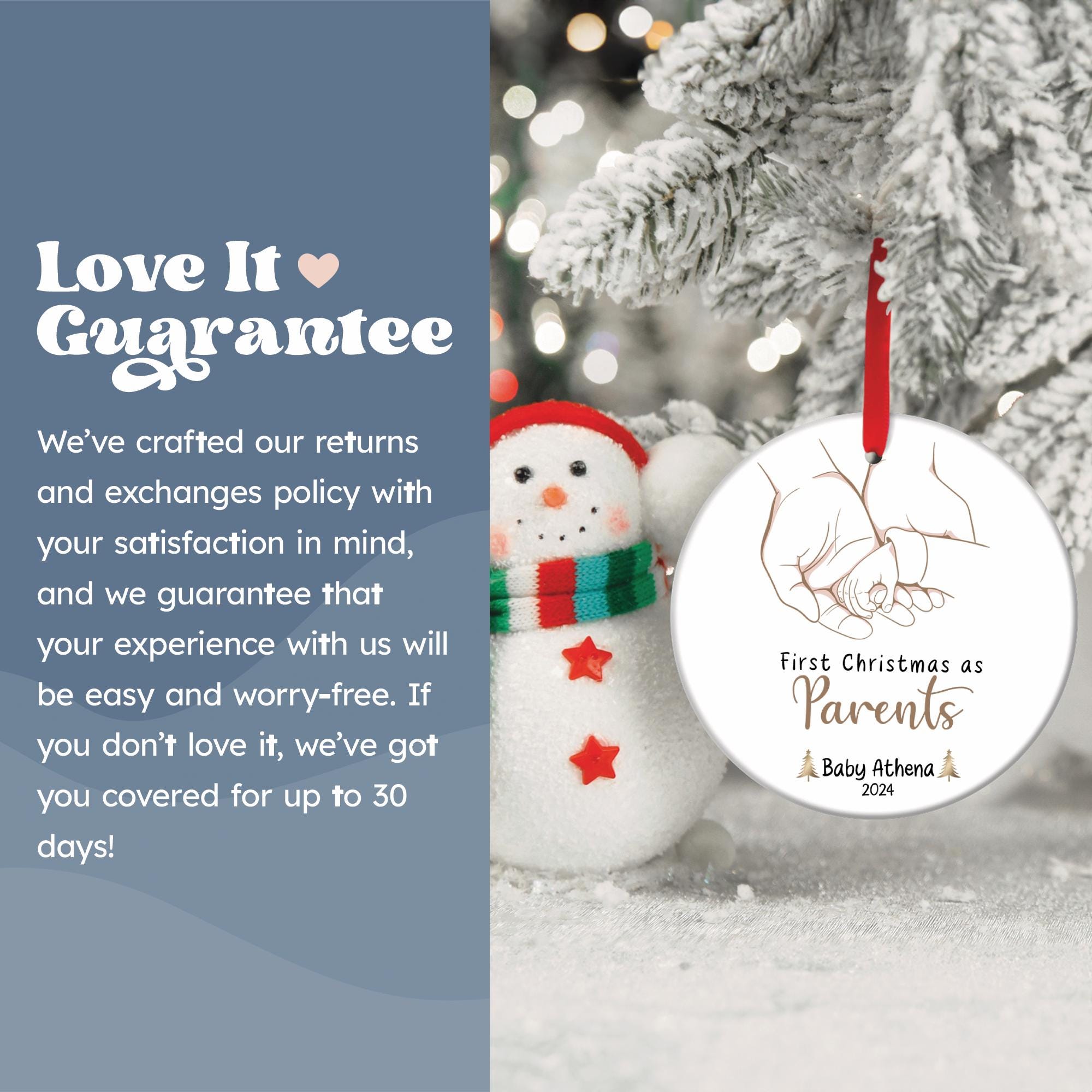 Personalised First Christmas as Family Ornament, New Parents Ornament, New Baby Ornament, Family Keepsake Baby’s 1st Christmas, (OR-160)