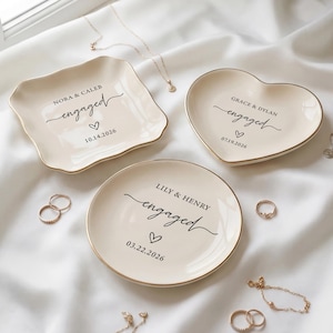 Custom Engagemenet Gift for Her | Personalized Engaged Ring Dish | Jewelry Dish with Names & Date for Soon to Be Mrs  (DK-20)