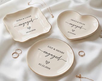 Custom Engagemenet Gift for Her | Personalized Engaged Ring Dish | Jewelry Dish with Names & Date for Soon to Be Mrs  (DK-20)