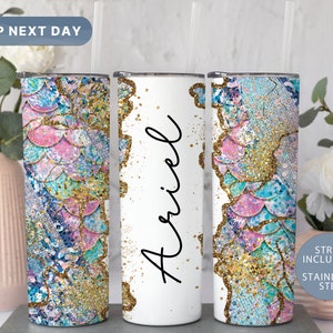 Mermaid Scale 20oz Personalized Tumbler, Mermaid Tumbler Ocean Tumbler, Glitter Tumbler, Custom Tumbler, Tumbler for Woman, (TM-25MERMAID)