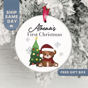 Baby’s First Christmas Ornament •Personalized First Christmas Bear Ornament •Custom Baby Holiday Ornament •Baby Christmas Gift •(OR-23 Bear)