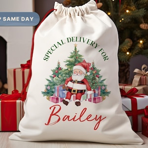 Special Delivery Santa Bag, Personalized Santa Sack, Large Custom Gift Bag, Kids Stocking Bag, (SB-8SANTA)