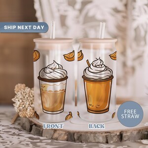 Frappe Libbey Glass Cup, 16oz Ice Coffee Cup With Lid And Straw, Iced Coffee Lover Gift For Her, Cute Fall Season Gift, (LIB-16)
