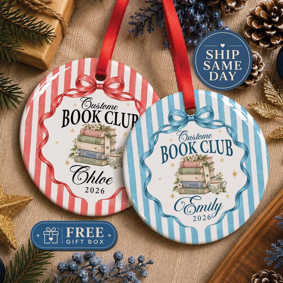 Book Club Ornament - Personalized Classic Stripes Keepsake - Custom Reader Name Decoration - Club Appreciation Gift(OR-585)