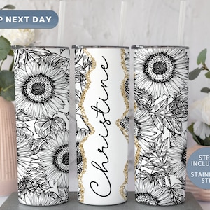 Custom Name Tumbler for Women, Sunflower Tumbler Cup, Sunflower Gifts for Her, Personalized Travel Mug, (TM-25BLACK) Bild 1