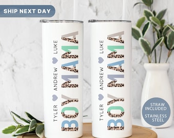Boy Mama Tumbler with Kids Names, Personalized Mom Tumbler, Retro Skinny Tumbler, Mothers Day Gift, Mother Tumbler, (TM-111 Name)