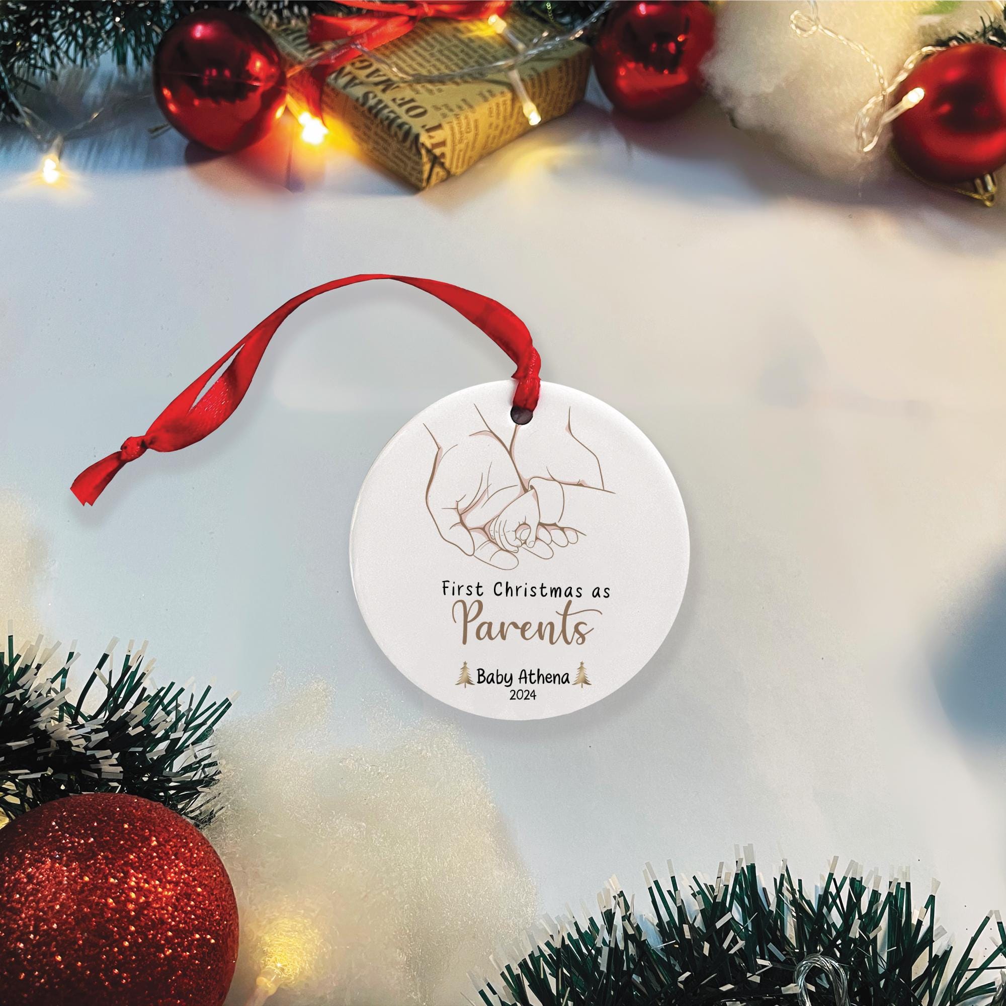 Personalised First Christmas as Family Ornament, New Parents Ornament, New Baby Ornament, Family Keepsake Baby’s 1st Christmas, (OR-160)