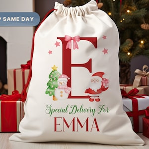 Christmas Personalized Santa Sack, Custom Gift Bag with Name, Present Sack Stocking, Christmas Sack, (SB-2)