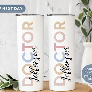 Doctor Personalized Tumbler, 20oz Skinny Tumbler for Doctors, Medical School Graduation Tumbler Cup, Doctor Name Travel Mug, (TM-109DR)