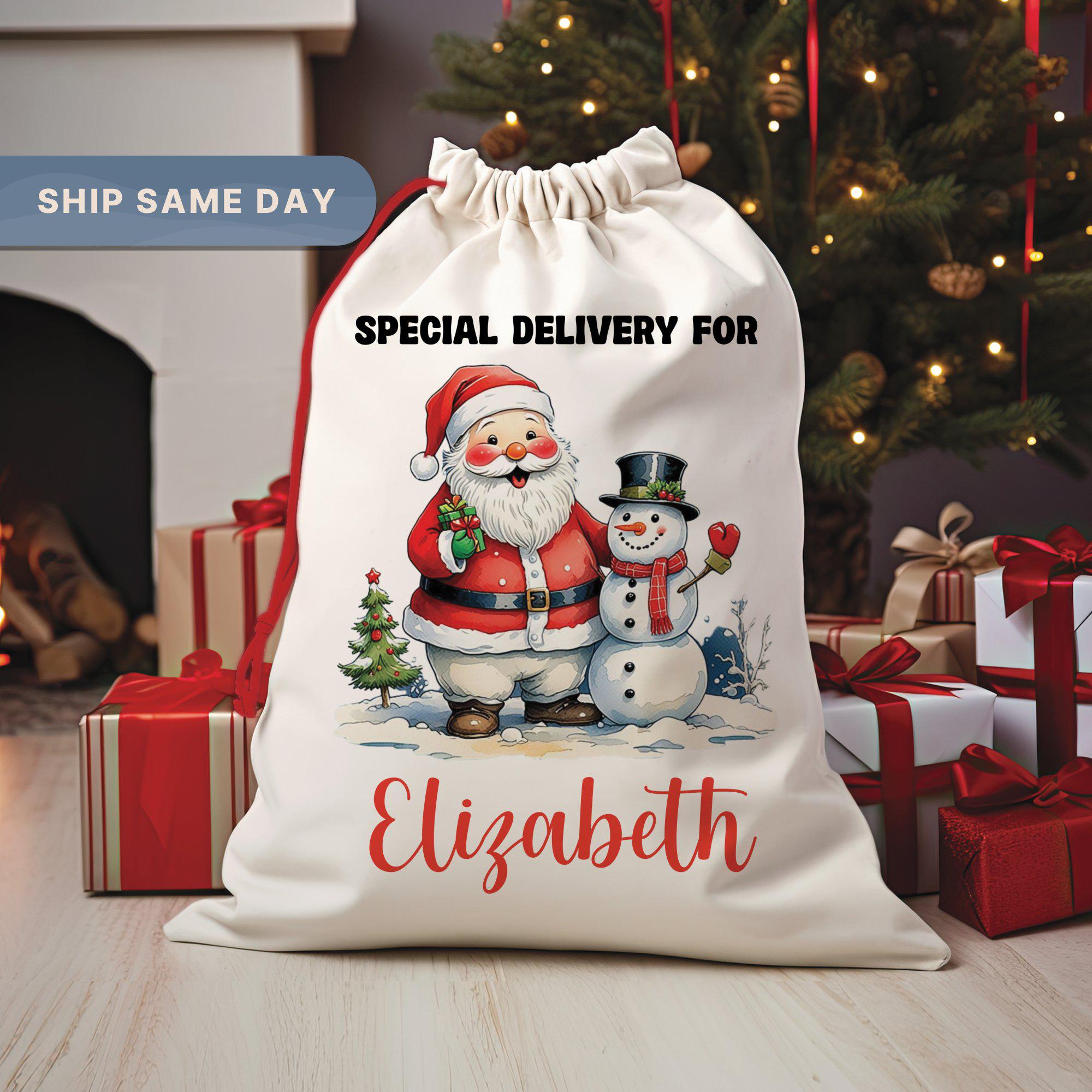 Special Delivery Christmas Gift Bag, Personalized Deer Santa Sack, Festive Holiday Present Bag, Cute Gift Packaging for Kids,      (SB-14)