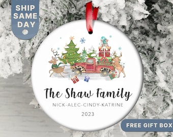 Family Christmas Ornament • Personalized Family Ornament • Family Keepsake • Customizable Family Gift • Reindeers Ornament (OR-4 Deer)