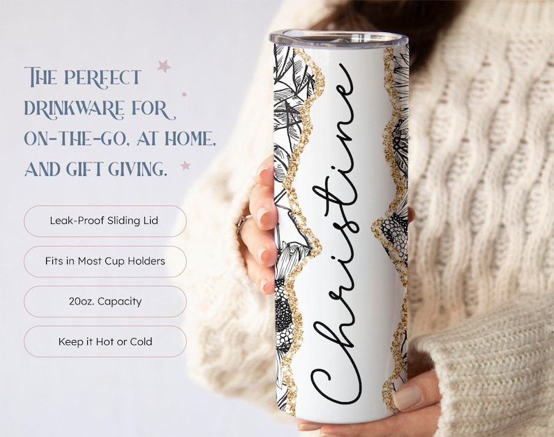 Custom Name Tumbler for Women, Sunflower Tumbler Cup, Sunflower Gifts for Her, Personalized Travel Mug, (TM-25BLACK) Bild 2