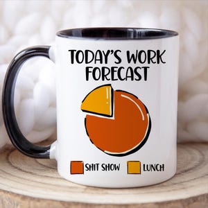 Grappige koffiemok, werkvoorspelling van vandaag, uniek cadeau voor collega's, humorcadeau, kantoorkoffiekop, propcadeau (MOK-134)