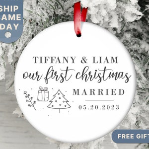 First Christmas Married Ornament • Personalized Married Christmas Ornament • Custom Marriage Couple Ornament • Newlywed Gifts •(OR-29 Black)