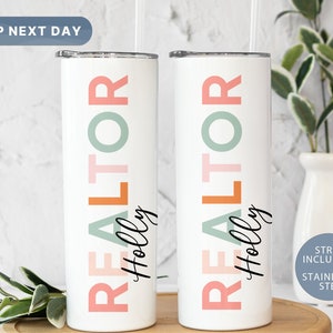 Realtor Tumbler, Real Estate Agent Tumbler with Straw, Realtor Travel Mug, Gift for Agent, Realtor Gifts, Real Estate Gift, (TM-108 Realtor)