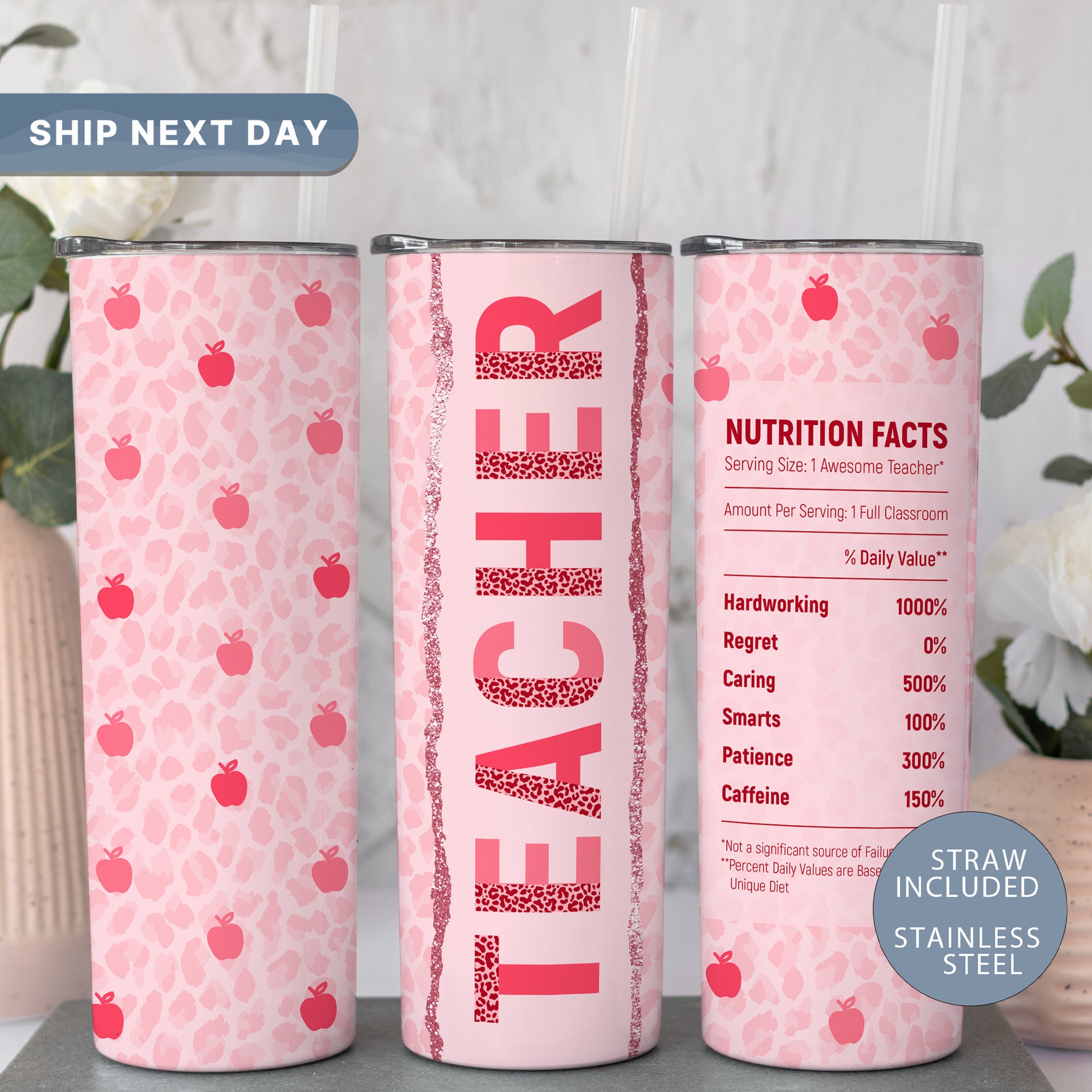 Discover Teacher Nutritional Facts Tumbler, Funny Tumbler Cup with Straw, 20oz Tumbler with Lid