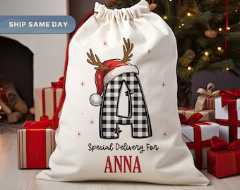 Santa Sack for Kids, Christmas Bag for Presents, Santa Bags with Name, Personalized Gift Bag, Custom Stocking Bags, (SB-3)