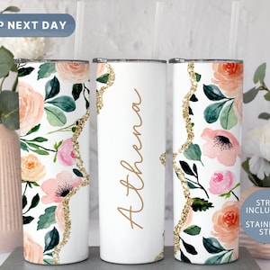 Floral Personalized Name Tumbler, Flowers Tumbler, Floral Tumbler with Straw, Floral 20oz Tumbler, Custom Tumbler with Lid, (TM-34FLOWER)