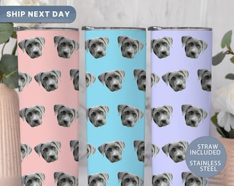 Custom Dog Photo 20oz Tumbler: Personalized Pet Lover Gift, Cute Pink Skinny Tumbler For Dog Mom (TM-47)