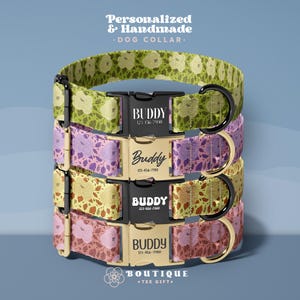 Floral Dog Collar, Custom Pet Collar With Name Tag, Personalized Dog Collar For Pets, Adjustable Flower Pattern Collar For Dogs(DOG109)