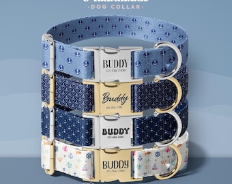 Personalized Boy's Dog Collar, Custom Pet Collar, Handmade Dog Accessory, Anchor Collar for Male Dogs, Sailor Dog Gift (DOG53)