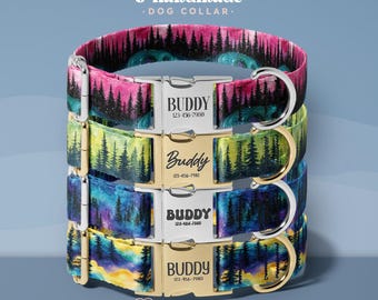 Adventurous Dog Collars, Custom Dog Collars for Boy Dogs, Adjustable Forest Print Dog Collar (DOG39)